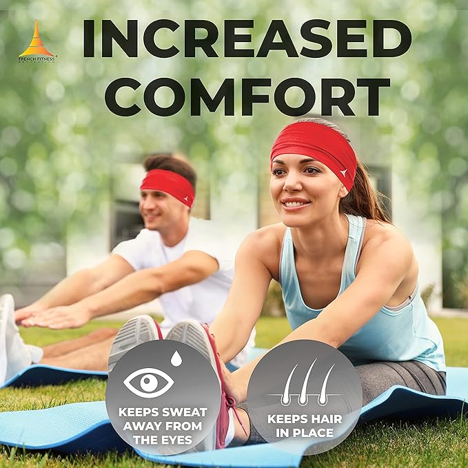 French Fitness Revolution - Stretchy Sports Headband for Men & Women - Guys Sweatband for Running, Cycling, Basketball, Yoga, Fitness - Moisture Wicking Workout Hairband - Made in Europe