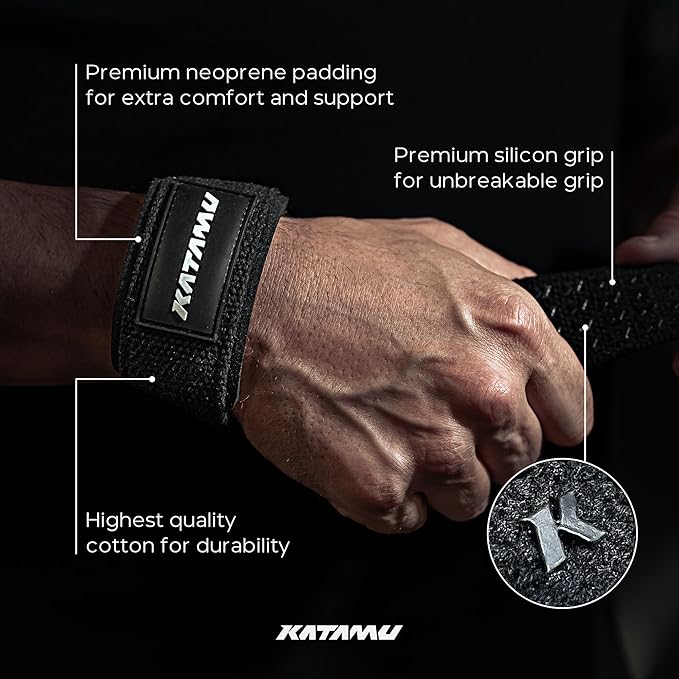 Katamu Weightlifting Straps | Lift More | Premium Weightlifting Straps | Men and Womens Squat Lifting, Powerlifting and Weight Training Support Straps