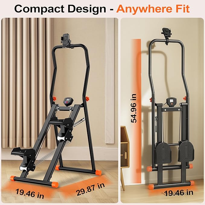 EPHESPORT Stair Stepper for Home Gym, 2.0 Stair Climber with 3-Level Adjustable Resistance ＆ Height, Non-Slip Pedals, Digital Display, Phone Holder, Full-Body Cardio Workout Equipment for Women Men