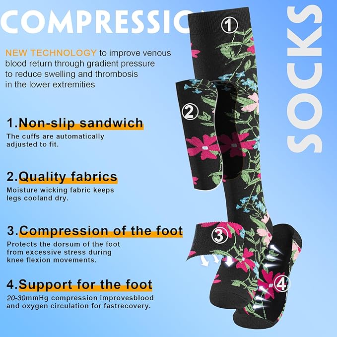 bropite Halloween Compression Socks for Women & Men-Pumpkin Ghost 6 Pairs 20-30mmhg Support Running Nurse Travel