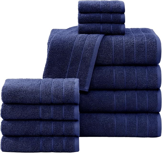 Casa Platino 100% Cotton Luxury Bath Towel Set - 12 Pieces - Ring Spun, Super Soft & Highly Absorbent - 4 Bath, 4 Washcloths, 4 Hand Towels for Bathroom - Holds Well After Multiple Washes - Navy Blue