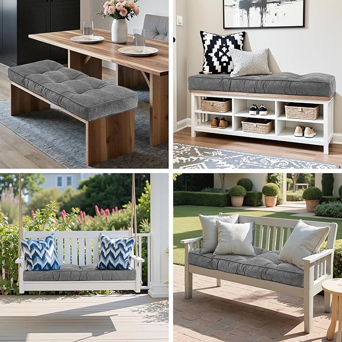 Detiblue Bench Cushion for Indoor Furniture，48x16x4Inch Tufted Bench Seat Cushion with Non-Slip, Comfortable and Durable for Shoe/Entryway/Storage with Cushion（Elita Gray）