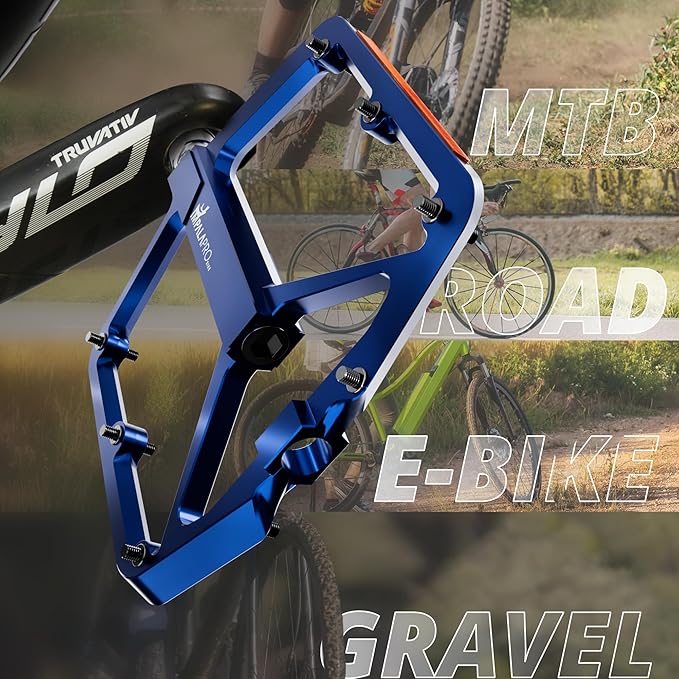 Flat Bike Pedals with Reflectors CNC Aluminium 9/16” – MTB Pedals with Extra Wide Platform and Removable Anti-Slip Pins – Lightweight Pedals for Mountain Bike & Road Bike 294 g