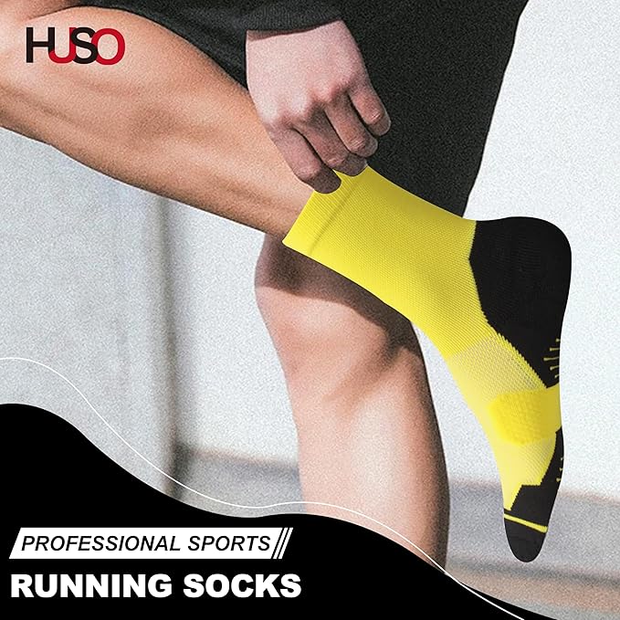 HUSO Compression Ankle Running Socks: Athletic Socks for Men Women with Cushion,Work Hiking Basketball Sport Socks 3 Pairs