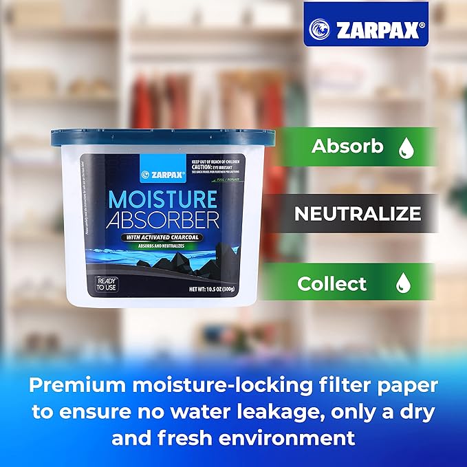 Moisture Absorber Activated Charcoal 10.5 oz/300g | Removes Moisture, Damp, Humidity & Odors | Odor Absorber | Moisture Trap for Bathroom, Closet, Kitchen & Small Spaces | Set of 4
