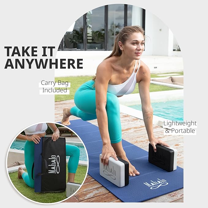 Foldable Yoga Mat + Carry Bag, 6mm 7-fold Workout Mat, Easy to Store, Anti-Slip Folding Exercise Mat for Yoga, Pilates, Home Workouts, and Floor Exercises