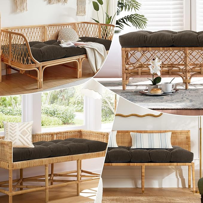 Bench Cushion 45 Inch - Chenille, High-Density Memory Foam, Non-Slip Bottom, Soft Durable Indoor Tufted Long Seat Cushion for Window Garden Furniture (Deep Brown, 45x18x4 Inch)