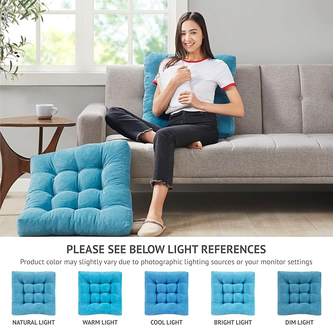 Degrees of Comfort Meditation Floor Pillow, Square Large Pillows Seating for Adults, Tufted Corduroy Thick Cushion for Living Room Tatami, Turquoise, 22x22 Inch