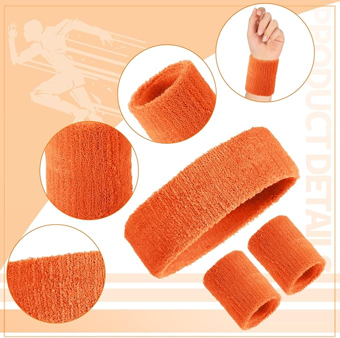 Civaner 12 Pcs 80s 90s Sweatbands Neon Headbands Wristbands for Men Women Party Sports Cotton Headbands Terry Cloth Athletic Sweat Bands for Tennis Football Gym Workingout Accessories