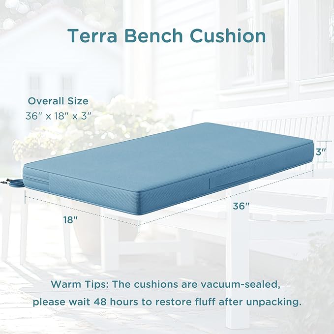 Codi Outdoor Bench Cushion 36 inch, Double Waterproof Patio Furniture Cushions Replacement for Swing, Porch, Couch, 36x18x3'', Teal Blue