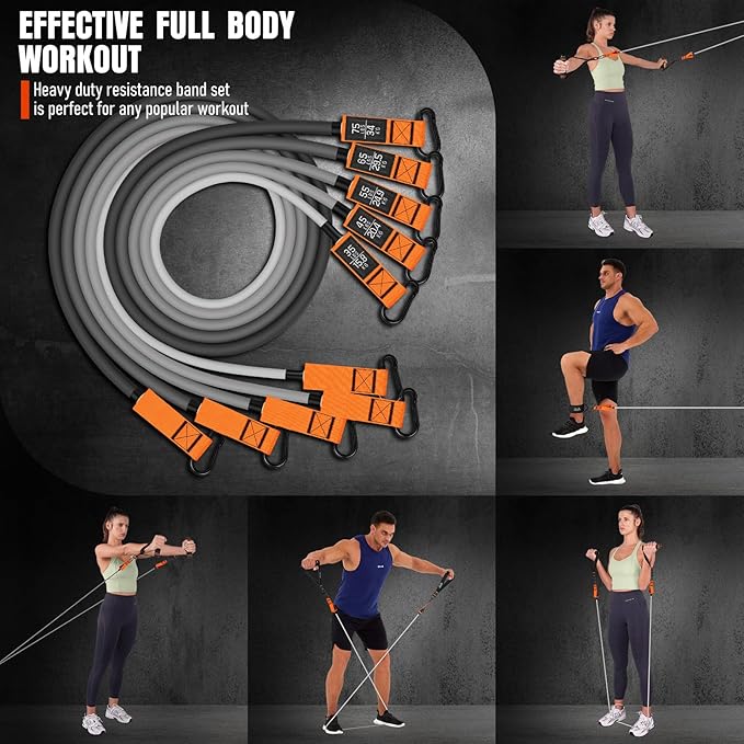 Resistance Bands with Handles, 175lb Exercise Bands for Working Out, Fitness Bands, Workout Bands with Door Anchor and Ankle Straps, Physical Therapy, Yoga, Strength Training Home Gym Equipment