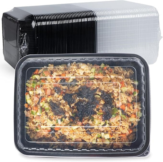 FRESHPAK Meal Prep Containers Reusable 40 Pack 47oz - Shrink Wrap Leakproof | BPA Free Freezer & Microwave Safe Meal Prep | Portion Control Leftovers Food Container with Lid | Catering Takeout Boxes