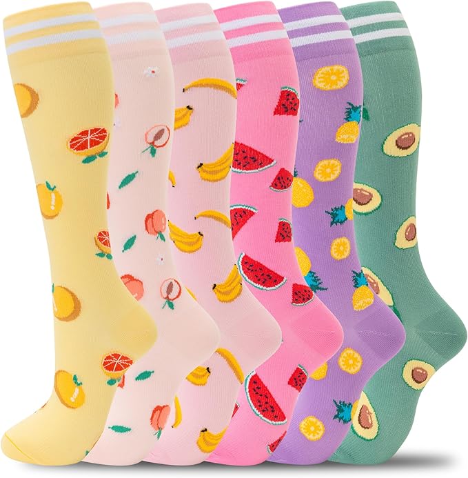 fenglaoda Compression Socks for Women Men Support Circulation 6 Pairs Socks For Nurse, Travel, Flight