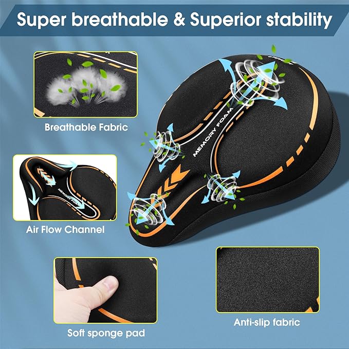 MSDADA New Large Gel Bike Seat Cover, Extra Soft Bike Seat Cushion for Men Women Comfort Wide, Fits Indoor/Outdoor/Exercise Bikes (11.22 inch x 10.03 inch)