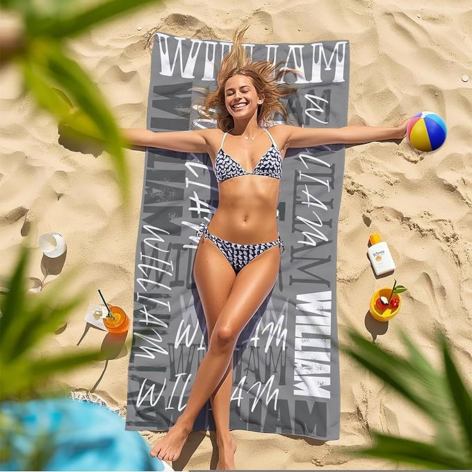 JML Personalized Beach Towel with Name, Custom Beach Towel with Name, Customized Microfiber Pool Towel, Quick Dry & Absorbent Swim Towel for Adult,Anniversary, Birthday, Summer Holiday,Vacation