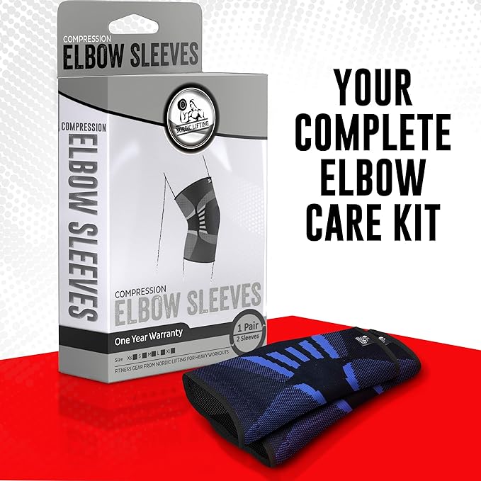 Nordic Lifting Elbow Compression Sleeves (1 Pair) for Men & Women - Support for Pain Relief, Tendonitis, Golfer’s & Tennis Elbow - Weightlifting Brace for Workout, Arm & Joint Recovery