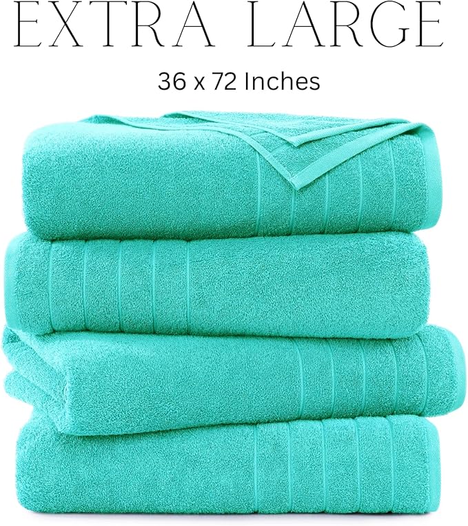 Casa Platino Large Bath Sheets, 4 Pack Bath Sheet(36"x 72"), 100% Ring Spun Cotton Bath Sheets, Lightweight Bath Sheet, Soft Bath Sheet Set, Quick Drying Bath Sheets, Bath Sheet Towels - Aqua Sky