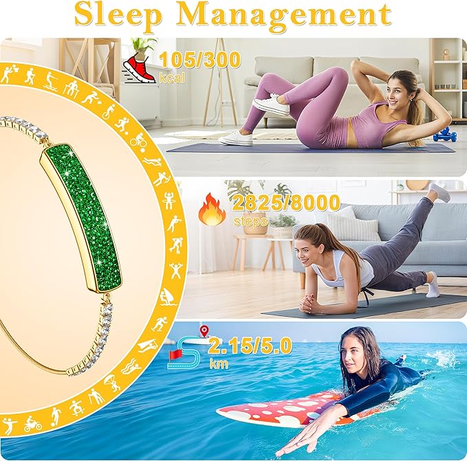 Sleep & Fitness Tracker with 2 Bands, Stylish & Ultra-Light Smart Bracelet for Women, 24/7 Heart Rate, Blood Oxygen & Stress Monitor, Waterproof Health Trackers Gifts for Girls, No Subscription（Green）