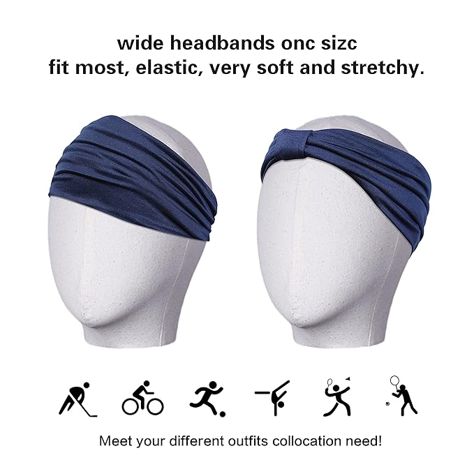 GiLi 2 Pack Wide Headbands for Women Boho African Knotted Non Slip Fashion Hair Bands Yoga Running Sports Workout Gym Head Wraps Elastic Soft Cotton Cloth Turbans Bandana for Girls(Yellow,Navy)