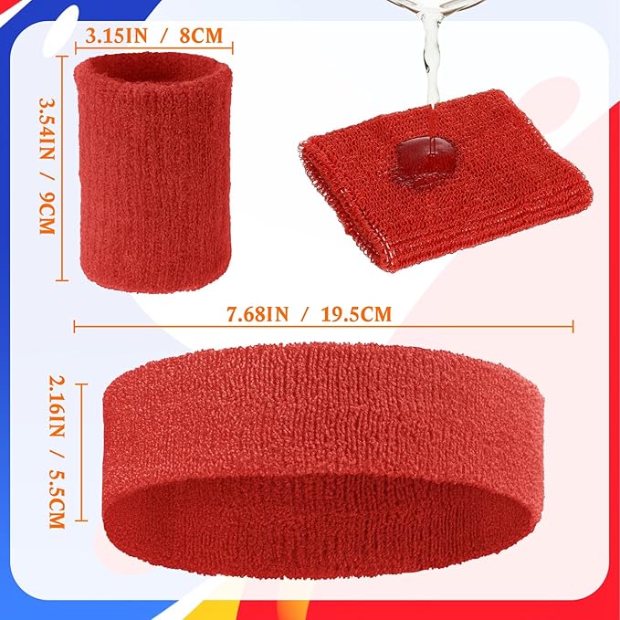 Civaner 12 Pcs 80s 90s Sweatbands Neon Headbands Wristbands for Men Women Party Sports Cotton Headbands Terry Cloth Athletic Sweat Bands for Tennis Football Gym Workingout Accessories