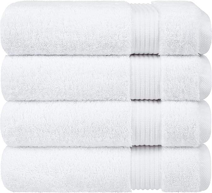 Cotton Paradise 4 Piece Turkish Bath Towels for Bathroom, Extra Large Soft Plush Towels Bathroom Set, White