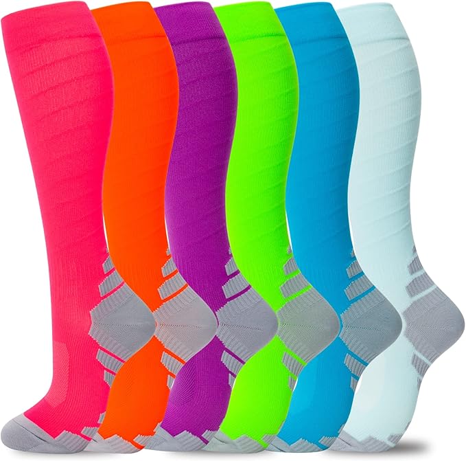 fenglaoda Compression Socks Women Men 6 Pairs, Knee High Best Support Circulation Socks for Running, Travel, Flight, Nurse
