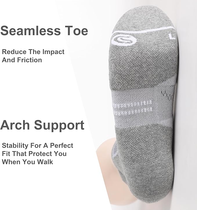 CS CELERSPORT 6 Pack Men's Running Ankle Socks with Cushion, Low Cut Athletic Sport Tab Socks