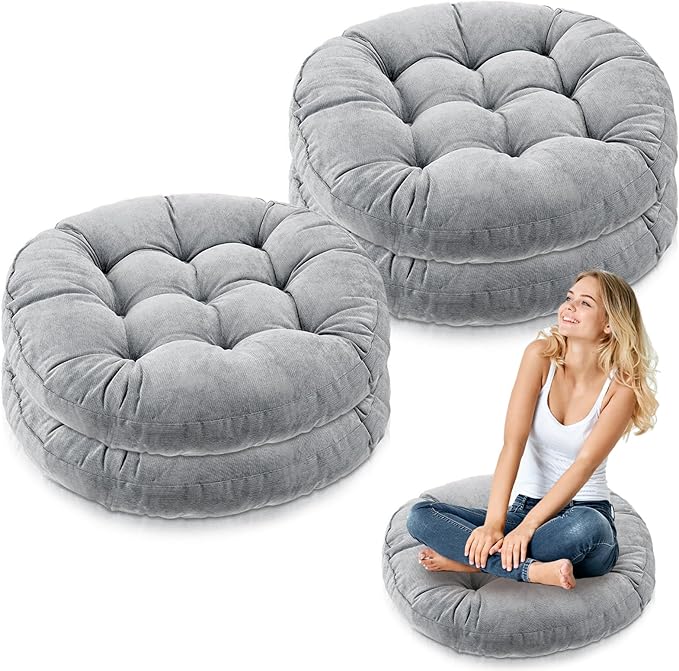 Jerify Floor Pillow Cushions 22 x 22 Inch Round Square Large Meditation Floor Pillow for Classroom Adult Meditation Picnic Party Cushion for Seating Gift Christmas(Round,Light Grey,4 Pcs)
