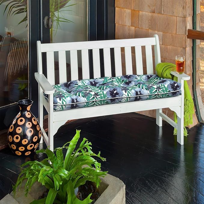 Tufted Bench Cushion for Outdoor Furniture, Patio Swing Cushion 44 x 19 x 5 Inch, Overstuffed Outdoor Chair Cushion for Garden Loveseat Lounge Storage, 1 Pack,Blue Salmone Tropical