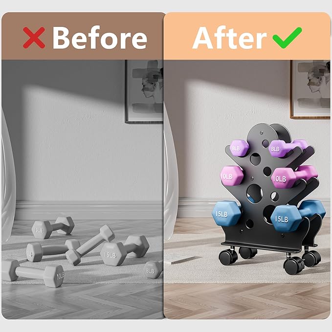 Dumbbell Rack Stand Only(Dumbbells Not Included) - Dumbbell Storage Rack with/without Wheels, Space Saver for Home Gym.