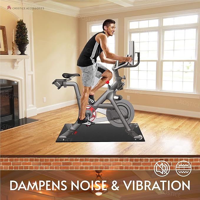 Bike Trainer Mat Compatible with Peloton Bike, for Treadmill & Row, THK 6mm, Under Mat Protect Hardwood Floor Carpet, Trainer Accessory for Indoor Stationary Exercise Bicycle