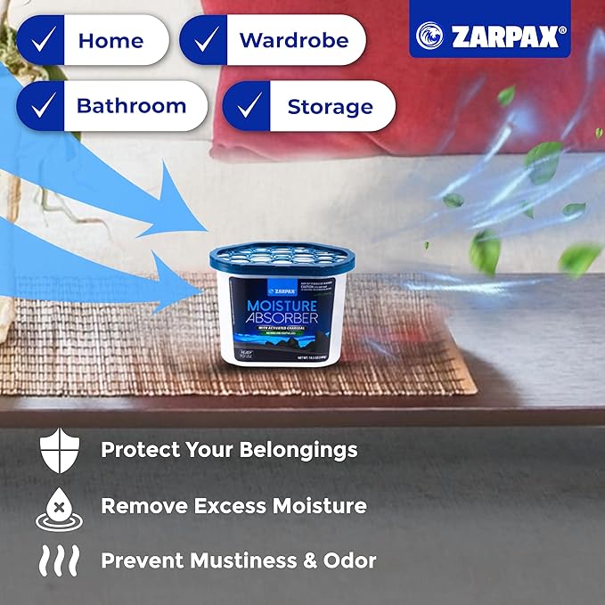 Moisture Absorber Activated Charcoal 10.5 oz/300g | Removes Moisture, Damp, Humidity & Odors | Odor Absorber | Moisture Trap for Bathroom, Closet, Kitchen & Small Spaces | Set of 15