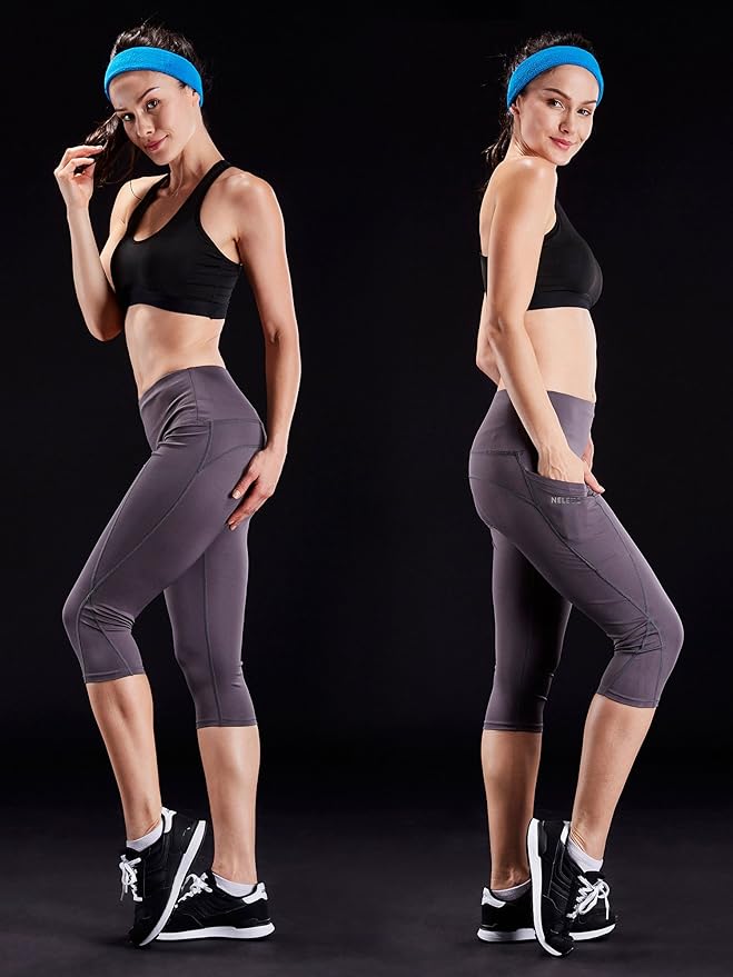 NELEUS Women's Tummy Control High Waist Capri Running Leggings Yoga Pants with Pocket