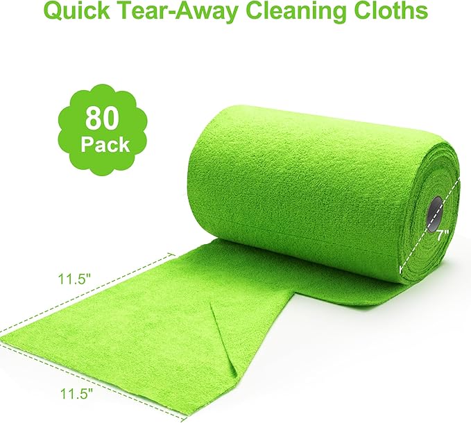 Greenfound Microfiber Cleaning Cloth Roll -80 Pack, 11.5x11.5, Tear Away Towels, Reusable and Washable Rags, Green