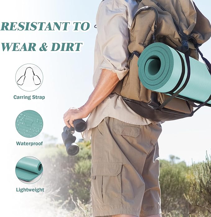 BalanceFrom GoCloud 71" x 24" All-Purpose 1-Inch Extra Thick Double-Sided Non-Slip High Density Anti-Tear Exercise Yoga Mat with Carrying Strap, Gray