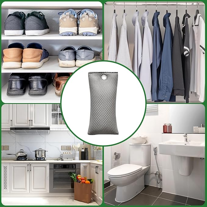 4 Pack charcoal odor absorber,Bamboo Charcoals Air Purifying Bag Charcoals Deodorizer Eliminator for Strong Odors in Car, Closet, Shoe, Basement (75G*4 Pack Gray, Unscented)