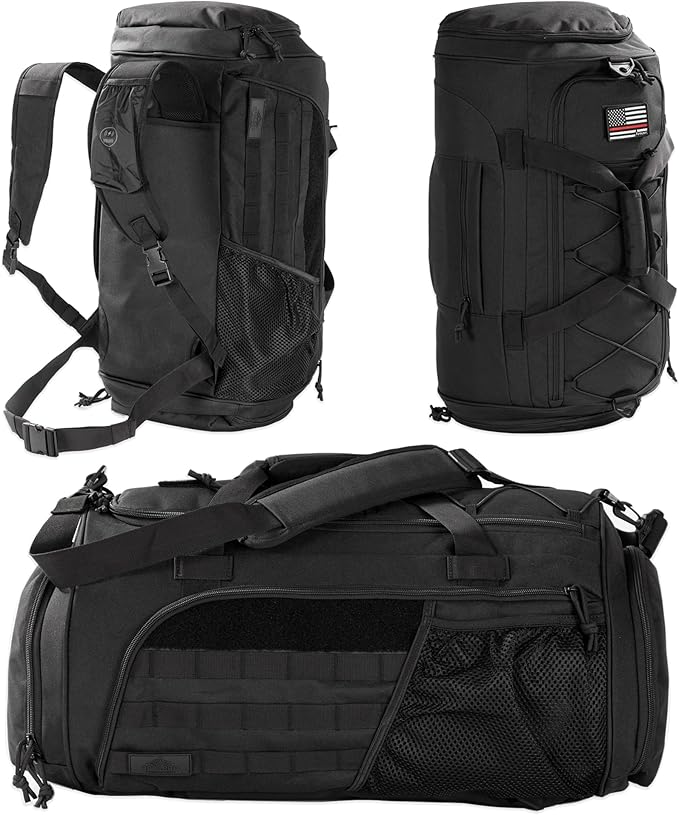 Gym Bag Military Duffle Backpack, Heavy Duty Travel Weekender Bag with Multiple Compartments Including Shoe Compartment Wet-dry Separation Compartment, Adjustable Shoulder Strap 60L Capacity