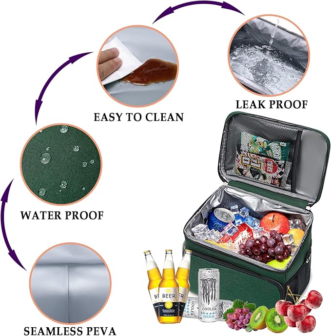 TuErcao Insulated Cooler Bag 6/24 Can Collapsible Leakproof Soft Sided Cooler for Car, Portable Foldable Small Ice Chest for Beach Camping Picnic Travel, 5/15qt Lunch Box for Men Work