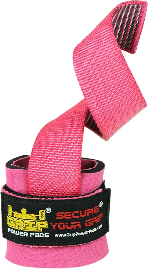 Heavy Duty Lifting Straps Neoprene Padded 1 Pair Wrist Wraps & Rubbery Grip Support Straps with Cotton Coated Rubber on One Side