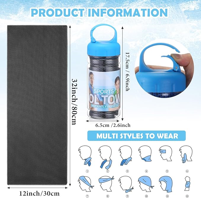 12 Pack 32 x 12 in Cooling Towels Bulk for Neck and Face Microfiber Ice Towel Sweat Towels Breathable Soft Chilly Towel Portable Cool Neck Rags for Yoga Sport Gym Workout Fitness
