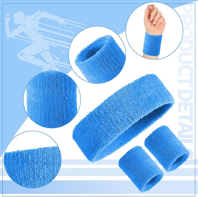 Civaner 12 Pcs 80s 90s Sweatbands Neon Headbands Wristbands for Men Women Party Sports Cotton Headbands Terry Cloth Athletic Sweat Bands for Tennis Football Gym Workingout Accessories