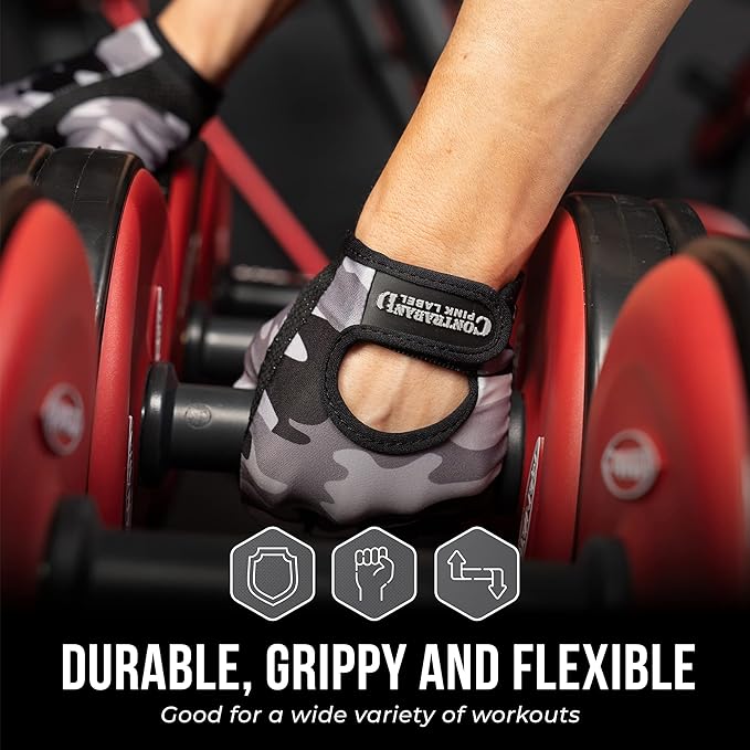 5217 Women's Design Series Camo Print Lifting and Rowing Gloves (Pair) - Lightweight Vegan Medium Padded Microfiber Amara Leather w/Griplock Silicone