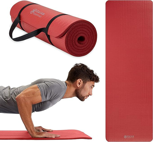 Gaiam Essentials Thick and Thin Yoga Mat Fitness & Exercise Mat with Easy-Cinch Carrier Strap