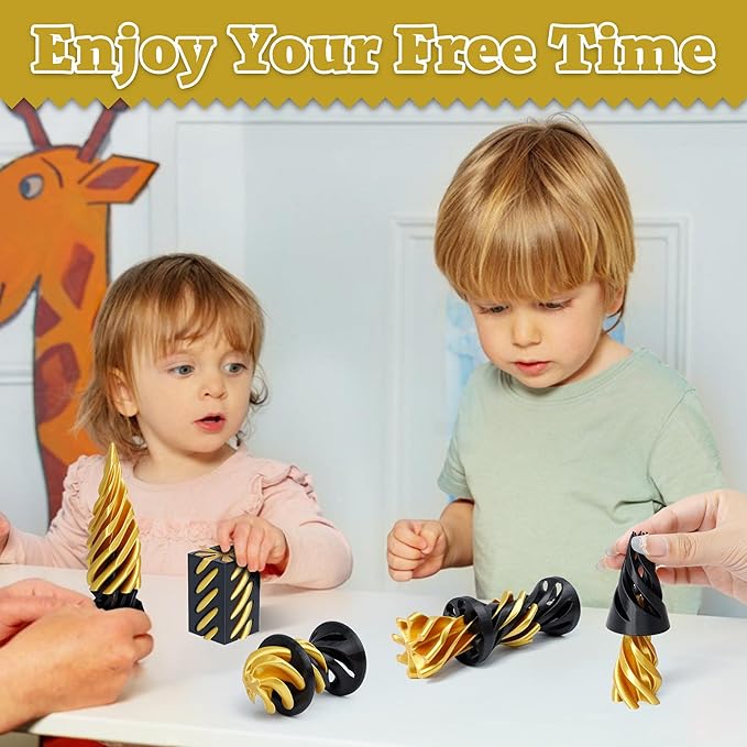 5 Packs Impossible Cone Fidget Toy, 3D Printed Spiral Cone Fidget Toy for Anxiety Relaxing, Impossible Pyramid Passthrough Birthday Party Gift for Adults & Kids Desk Decor(Black Gold)