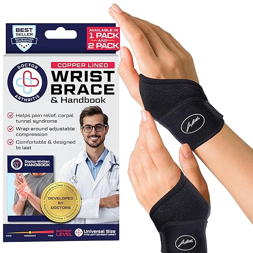 Doctor Developed Wrist Brace, Wrist Wraps for Carpal Tunnel Arthritis, Tendonitis, Hand Support, Ideal for Fitness, Weightlifting - Handbook Included (Wrist Brace 2 Pack)