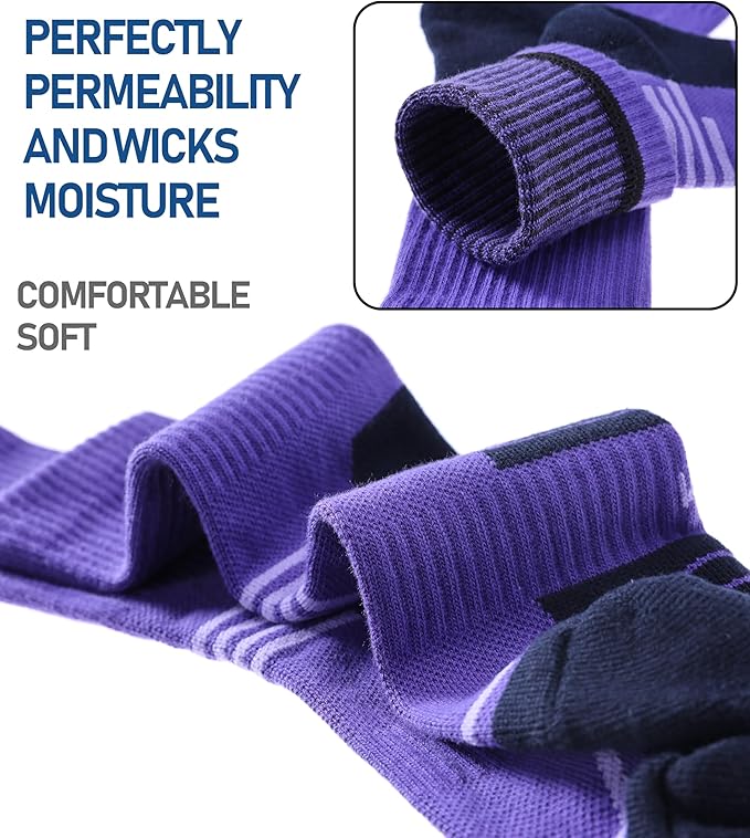 FNOVCO Women's Hiking Walking Running Crew Socks Thick Cushioned Athletic Compression Socks 5 Pairs