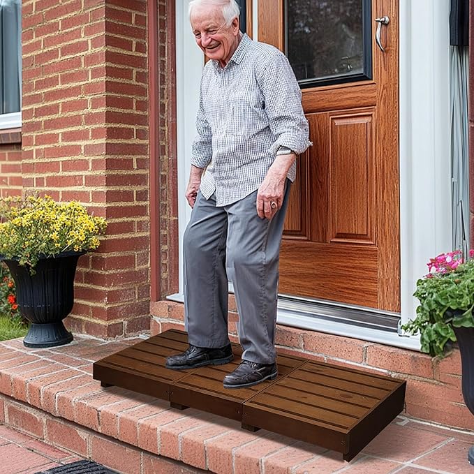 Outdoor Steps 3.5'' Height, Wooden Step Platform 35” Length, Step Stool with Non Slip Pads, Wooden Platform, Step for Outside, Wooden Platform for Bathroom, Kitchen, Bed(Walnut)