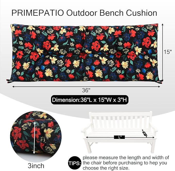 Outdoor Bench Cushion Waterproof, Tufted Bench Seat Cushion 36 x 15 Inch, Patio Wicker Indoor Seat Pads for Outside Garden Patio Balcony