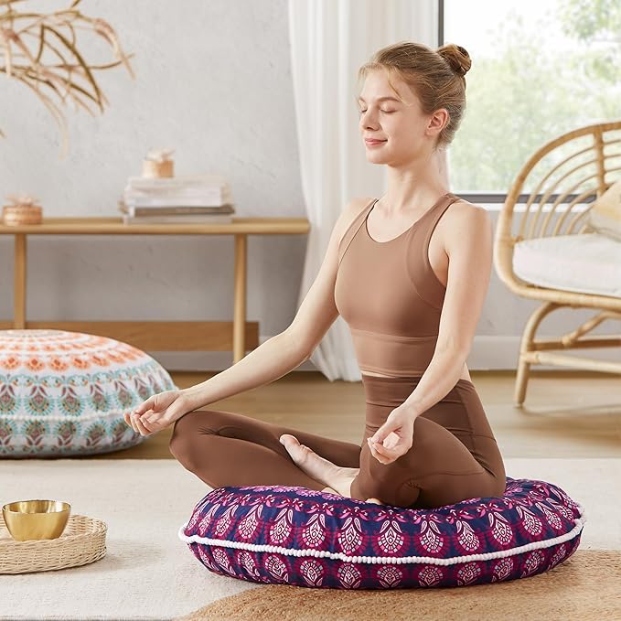 Codi 32 Inch Round Floor Pillow, Large Meditation Pouf Cushion , Memory Foam Stuffer Circle Throw Pillows - (Purple Orchid, 1 Count (Pack of 1))