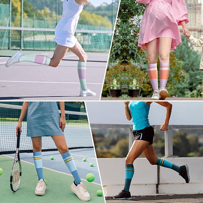 fenglaoda Compression Socks Women Men 4 Pairs, Knee High Support Socks for Running, Sports, Travel, Flight, Nurse